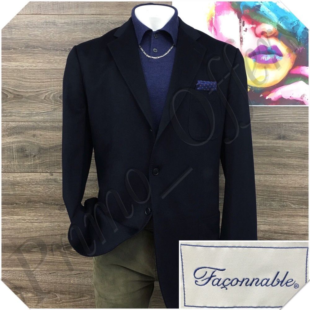 VINTAGE‎ FACONNABLE Mens Blazer Sport Coat Casual Jacket Size 46L Wool Cashmere